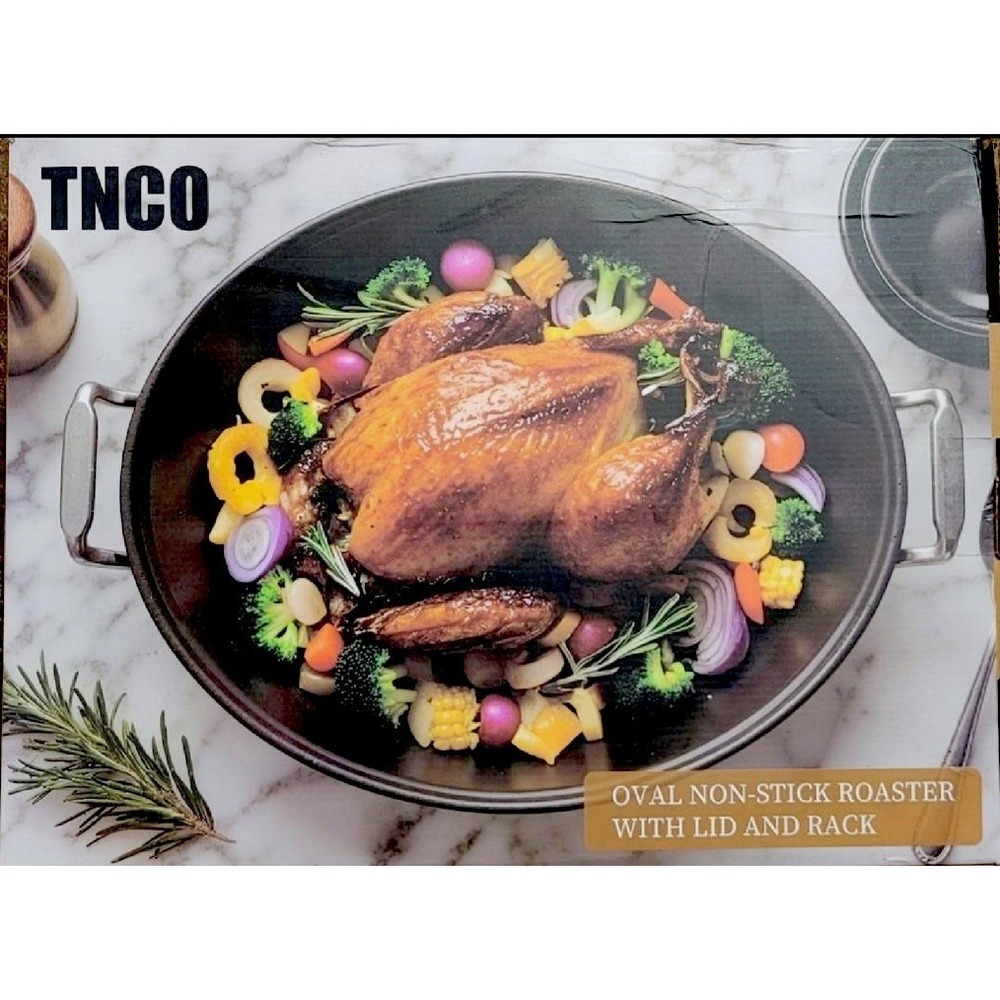 Extra Large Roasting Pan, 18x14" Oval, 25lb Turkey Roaster w/Lid & Rack Non-Stik